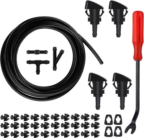 22PCS Windshield Washer Hose Kit,13.12Ft Windshield Wiper Hose with Windshield Washer Nozzles,Hose Connectors,Rubber Gaskets,Clips and Tool for Windshield Fluid Hose Replacement (22PCS) in Saudi Arabia