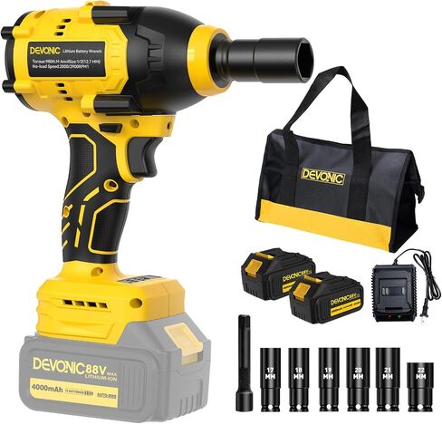 Devonic Cordless Impact Wrench,330ft-Lbs(450N.m) 21V Brushless Power Impact Wrenches,2800RPM High Torque Impact Gun with 2x 4000mAh Batteries, Charger, Electric Impact Wrench For Car Home (450N) in Saudi Arabia