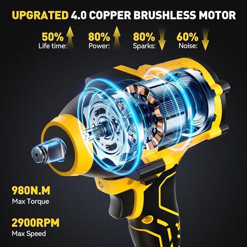 Devonic Cordless Impact Wrench,330ft-Lbs(450N.m) 21V Brushless Power Impact Wrenches,2800RPM High Torque Impact Gun with 2x 4000mAh Batteries, Charger, Electric Impact Wrench For Car Home (450N) in Saudi Arabia