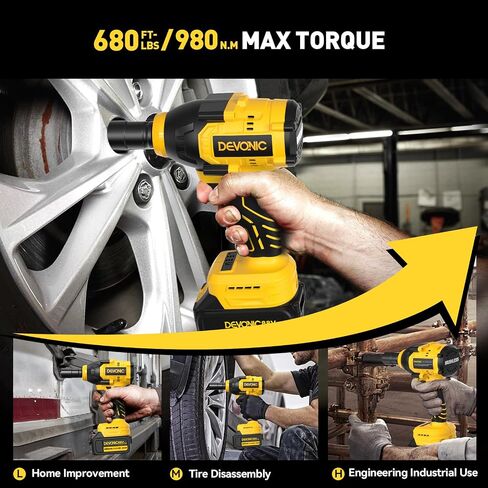 Devonic Cordless Impact Wrench,330ft-Lbs(450N.m) 21V Brushless Power Impact Wrenches,2800RPM High Torque Impact Gun with 2x 4000mAh Batteries, Charger, Electric Impact Wrench For Car Home (450N) in Saudi Arabia
