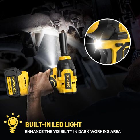 Devonic Cordless Impact Wrench,330ft-Lbs(450N.m) 21V Brushless Power Impact Wrenches,2800RPM High Torque Impact Gun with 2x 4000mAh Batteries, Charger, Electric Impact Wrench For Car Home (450N) in Saudi Arabia