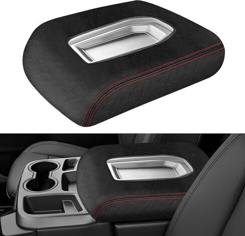 Center Console Cover Compatible with 2019-2023 Chevy Silverado GMC Sierra Jump Seat Console Leather Armrest Cover, Interior Center Console Cover Anti-Scratch Leather Armrest Deco (Black Stitches) in Saudi Arabia