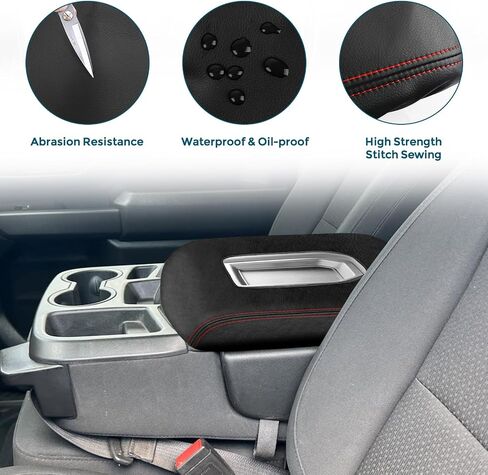 Center Console Cover Compatible with 2019-2023 Chevy Silverado GMC Sierra Jump Seat Console Leather Armrest Cover, Interior Center Console Cover Anti-Scratch Leather Armrest Deco (Black Stitches) in Saudi Arabia