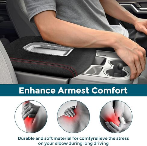Center Console Cover Compatible with 2019-2023 Chevy Silverado GMC Sierra Jump Seat Console Leather Armrest Cover, Interior Center Console Cover Anti-Scratch Leather Armrest Deco (Black Stitches) in Saudi Arabia
