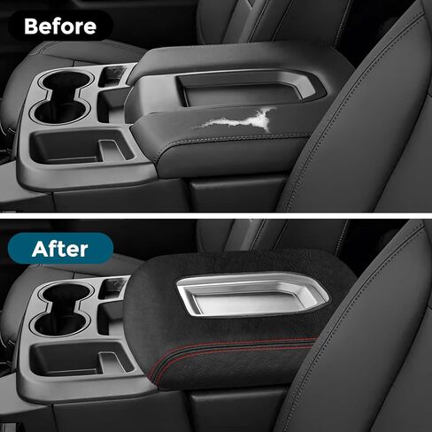 Center Console Cover Compatible with 2019-2023 Chevy Silverado GMC Sierra Jump Seat Console Leather Armrest Cover, Interior Center Console Cover Anti-Scratch Leather Armrest Deco (Black Stitches) in Saudi Arabia