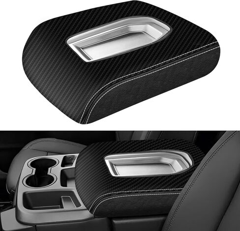 Center Console Cover Compatible with 2019-2023 Chevy Silverado GMC Sierra Jump Seat Console Leather Armrest Cover, Interior Center Console Cover Anti-Scratch Leather Armrest Deco (Black Stitches) in Saudi Arabia