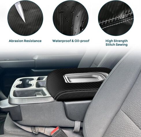Center Console Cover Compatible with 2019-2023 Chevy Silverado GMC Sierra Jump Seat Console Leather Armrest Cover, Interior Center Console Cover Anti-Scratch Leather Armrest Deco (Black Stitches) in Saudi Arabia