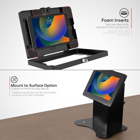 Locking Kiosk & Enclosure – Premium Locking Floor Stand Kiosk with Universal Security Enclosure - Storage and Cable Management for Retail POS - Ordering Screens & More - Black (PAD-PARAFPE) in Kuwait