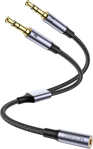 MOSWAG مقسم سماعات الرأس للكمبيوتر 3.5 مم أنثى إلى 2 مزدوج 3.5 مم ذكر سماعة رأس ميكروفون مقسم صوت Y مقسم كابل ستيريو جاك سماعات الهاتف الذكي منفذ إلى محول الكمبيوتر المحمول - أسود in Kuwait