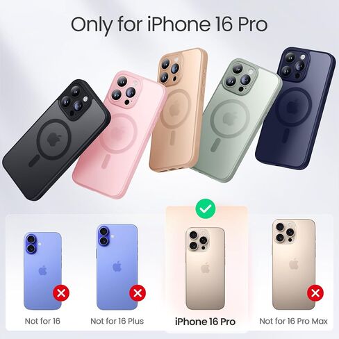 حافظة FlyReal مصممة لهاتف iPhone 16 Pro، متوافقة مع Magsafe، رفيعة غير لامعة مطورة [حماية كاملة للكاميرا] [حماية من الدرجة العسكرية 15FT] مع واقيين للشاشة، 2024 - أسود in Kuwait