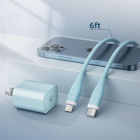 شاحن iPhone 2 حزمة محول PD USB C بقدرة 20 وات وكابل USB C بطول 6 أقدام إلى Lightning شاحن iPhone شحن سريع متوافق مع iPhone 14 13 12 11 Pro Max XR XS X i Pad المزيد in Kuwait