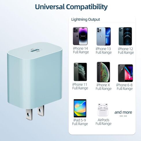 شاحن iPhone 2 حزمة محول PD USB C بقدرة 20 وات وكابل USB C بطول 6 أقدام إلى Lightning شاحن iPhone شحن سريع متوافق مع iPhone 14 13 12 11 Pro Max XR XS X i Pad المزيد in Kuwait