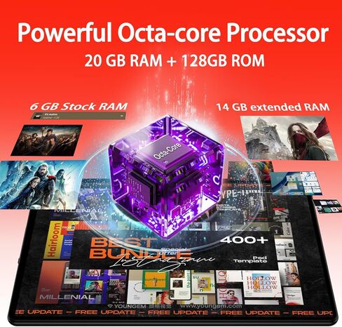 Android 14 Tablet Newest 10.1 inch Tablets,20GB RAM 128GB ROM 1TB Expand,Octa-Core Processor,Dual Camera,WiFi 6,GPS,Bluetooth 5.0,6000mAh Long Battery Life with Keyboard/Mouse-Grey in Saudi Arabia