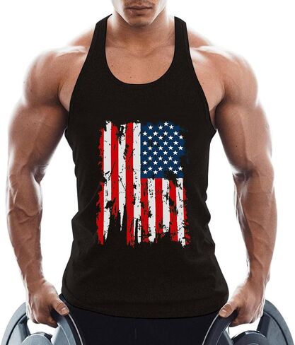 Men's Cotton American Flag Stringer Tank Tops in Kuwait