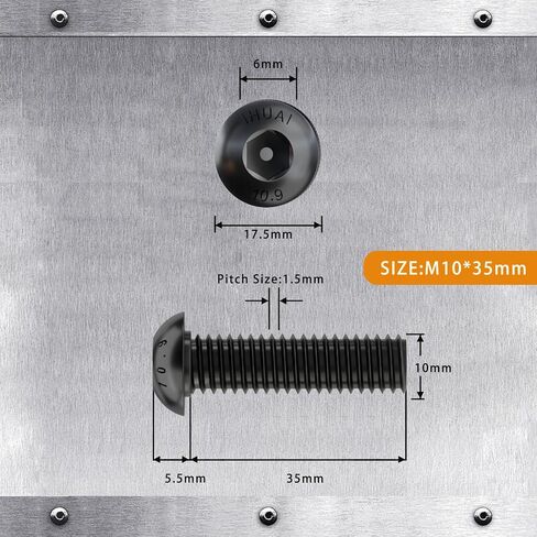 M10-1.5 x 65mm Button Head Socket Cap Screws Bolts, 10.9 Grade Alloy Steel, Black Oxide Finish, Machine Thread, Allen Socket Drive, Quantity 8 in Saudi Arabia