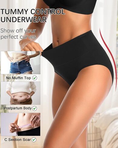 CULAYII High Waisted Underwear Women's Tummy Control Panties Stretch Postpartum Briefs Cotton Full Coverage Underwear Pack in Saudi Arabia