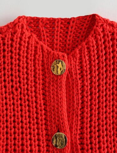Womens Button Down Crop Sweater Vest Sleeveless Cable Knit Cropped Cardigan with Pockets(Red-M) in Saudi Arabia