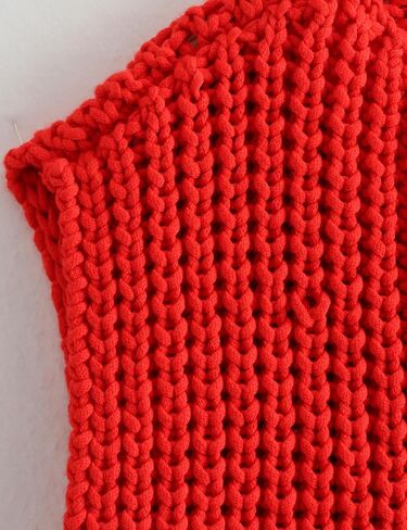 Womens Button Down Crop Sweater Vest Sleeveless Cable Knit Cropped Cardigan with Pockets(Red-M) in Saudi Arabia