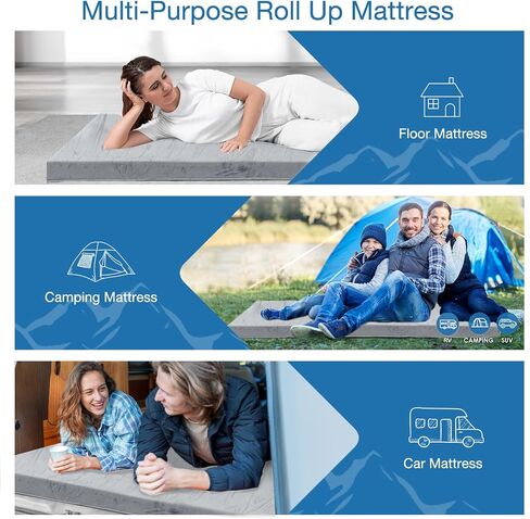 KingChii CertiPUR-US Memory Foam Camping Mattress, Portable Roll Up Travel Car Camping Mattress Sleeping Pad & Floor Mattress, Cot Mattress Guest Bed for Sleepover with Waterproof Cover & Travel Bag in Saudi Arabia