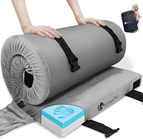 KingChii CertiPUR-US Memory Foam Camping Mattress, Portable Roll Up Travel Car Camping Mattress Sleeping Pad & Floor Mattress, Cot Mattress Guest Bed for Sleepover with Waterproof Cover & Travel Bag in Saudi Arabia