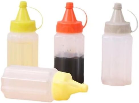 4 Pieces Mini Ketchup Bottles for Bento Box Accessories,25ml Mini Condiment Squeeze Bottles Portable Honey Sauce Salad Dressing Dispensers Jars Containers for Kids Adults Lunch Box (quadrate) in Saudi Arabia