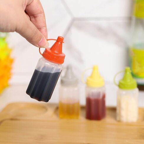4 Pieces Mini Ketchup Bottles for Bento Box Accessories,25ml Mini Condiment Squeeze Bottles Portable Honey Sauce Salad Dressing Dispensers Jars Containers for Kids Adults Lunch Box (quadrate) in Saudi Arabia