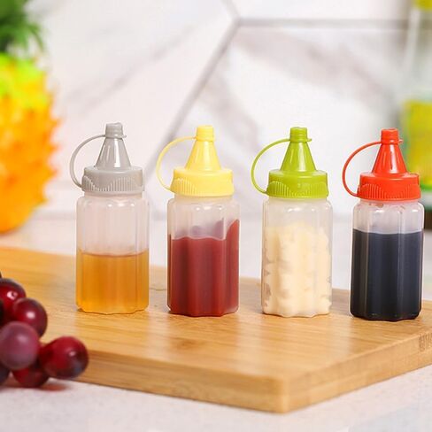 4 Pieces Mini Ketchup Bottles for Bento Box Accessories,25ml Mini Condiment Squeeze Bottles Portable Honey Sauce Salad Dressing Dispensers Jars Containers for Kids Adults Lunch Box (quadrate) in Saudi Arabia