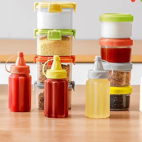 4 Pieces Mini Ketchup Bottles for Bento Box Accessories,25ml Mini Condiment Squeeze Bottles Portable Honey Sauce Salad Dressing Dispensers Jars Containers for Kids Adults Lunch Box (quadrate) in Saudi Arabia
