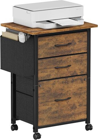3 Fabric Drawer File Cabinet with 18'' Extended Board, Mobile Filing Cabinet Fits A4/Letter Size Files, Rolling Printer Stand with Storage Bag, File Cabinet for Home Office, Grey in Saudi Arabia