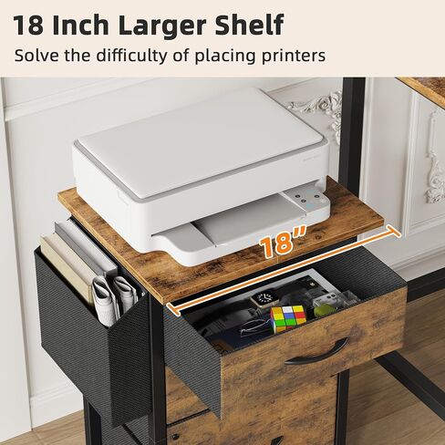 3 Fabric Drawer File Cabinet with 18'' Extended Board, Mobile Filing Cabinet Fits A4/Letter Size Files, Rolling Printer Stand with Storage Bag, File Cabinet for Home Office, Grey in Saudi Arabia