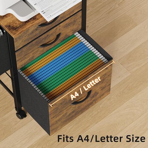 3 Fabric Drawer File Cabinet with 18'' Extended Board, Mobile Filing Cabinet Fits A4/Letter Size Files, Rolling Printer Stand with Storage Bag, File Cabinet for Home Office, Grey in Saudi Arabia