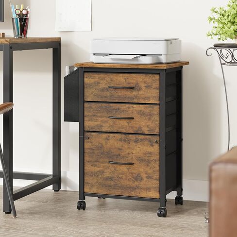 3 Fabric Drawer File Cabinet with 18'' Extended Board, Mobile Filing Cabinet Fits A4/Letter Size Files, Rolling Printer Stand with Storage Bag, File Cabinet for Home Office, Grey in Saudi Arabia