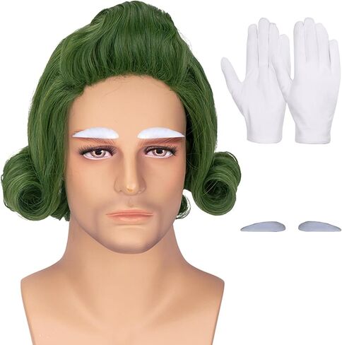 Men’s Bald Cosplay Wig Light Green Fluffy Short Curly Green Wig for Halloween Synthetic Anime Party Costume Scientist Wig in Saudi Arabia