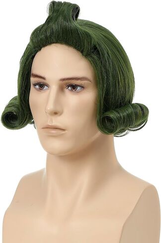 Men’s Bald Cosplay Wig Light Green Fluffy Short Curly Green Wig for Halloween Synthetic Anime Party Costume Scientist Wig in Saudi Arabia
