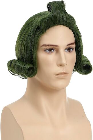 Men’s Bald Cosplay Wig Light Green Fluffy Short Curly Green Wig for Halloween Synthetic Anime Party Costume Scientist Wig in Saudi Arabia
