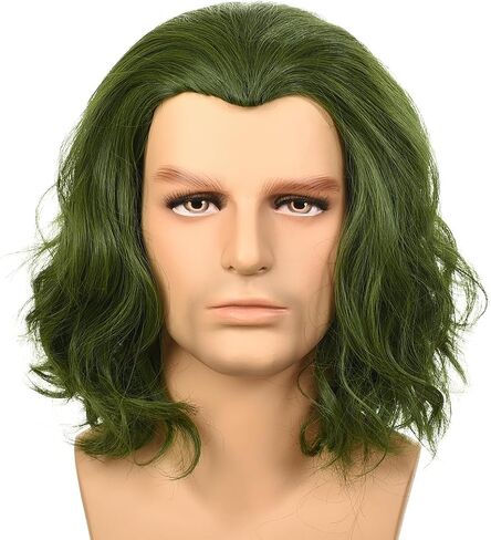 Men’s Bald Cosplay Wig Light Green Fluffy Short Curly Green Wig for Halloween Synthetic Anime Party Costume Scientist Wig in Saudi Arabia
