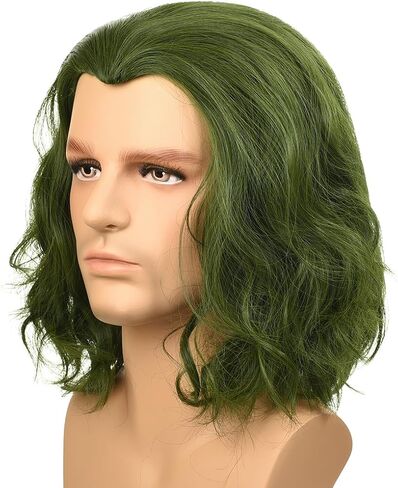 Men’s Bald Cosplay Wig Light Green Fluffy Short Curly Green Wig for Halloween Synthetic Anime Party Costume Scientist Wig in Saudi Arabia