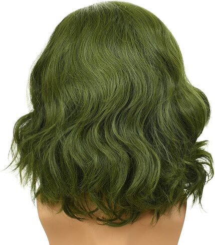 Men’s Bald Cosplay Wig Light Green Fluffy Short Curly Green Wig for Halloween Synthetic Anime Party Costume Scientist Wig in Saudi Arabia