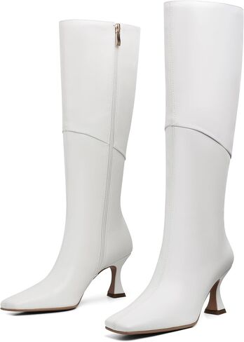 CYNLLIO Knee High Boots Women Square Toe Kitten High Heel Tall Boots Fashion Side Zipper Stiletto Heel Long Boots in Saudi Arabia