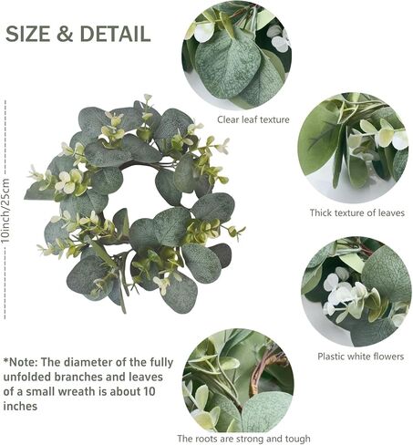 Artificial Wreath Eucalyptus 10" Faux Eucalyptus Leaves Cabinet Wreath Artificial Greenery Wreath for Front Door Farmhouse Wall Window Wedding Home Decoration, 5PCS in Saudi Arabia