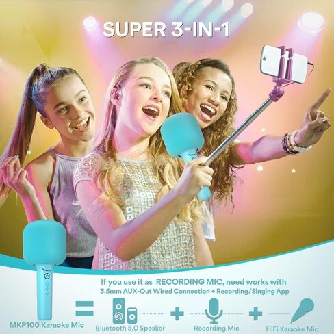MAONO Wireless Bluetooth Karaoke Microphone, MKP100 3-in-1 Portable Handheld Mic Speaker Machine for Smartphones,Computers, Gift to Family and friends (Red Rose Gold) in Saudi Arabia