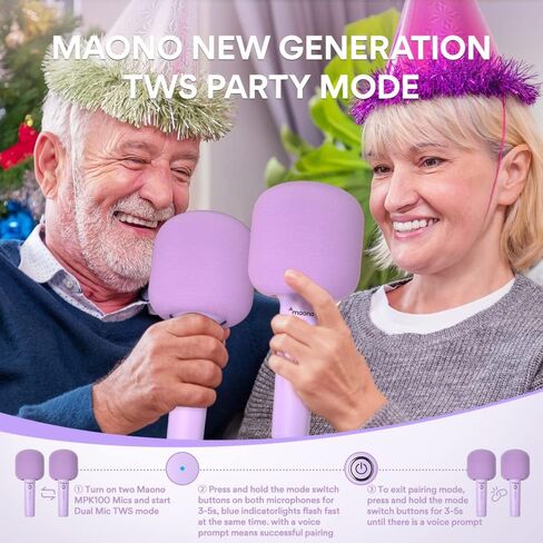 ميكروفون كاريوكي بلوتوث لاسلكي من MAONO، MKP100 3 في 1 محمول باليد للهواتف الذكية وأجهزة الكمبيوتر، هدية للعائلة والأصدقاء (أحمر وردي ذهبي) in Kuwait