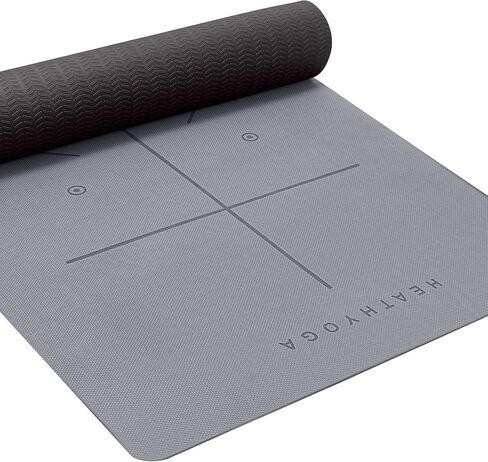 Heathyoga Eco Friendly Non Slip Yoga Mat, Body Alignment System, SGS Certified TPE Material - Textured Non Slip Surface and Optimal Cushioning,72"x 26" Thickness 1/4" in Kuwait