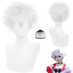 Short Black Wig for Men for Cosplay Costume Pre-Style Straight Wavy Synthetic Wigs for Halloween Christmas Event Anime Cosplay with Wig Cap
