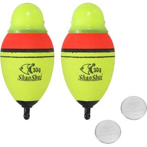 PATIKIL Lighted Fishing Slip Bobbers, EVA Green Red LED Light Up Fishing Float with Battery for Night Fishing