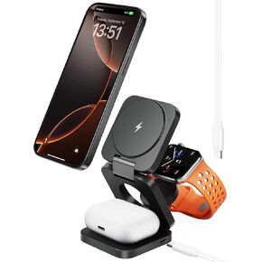Antank 3 in 1 Charging Station for Apple, Magnetic Foldable Wireless Charger Stand, Portable Travel Charger for iPhone 15 14 13 12 Pro/Max/Mini, AirPods 3/2/Pro, Apple Watch Ultra/SE/9/8/7/6/5/4/3/2