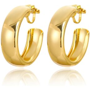 Gold Clip On Hoop Earrings for Women Chunky Hoop Clip Earrings Trendy Hypoallergenic Non Pierced Earrings