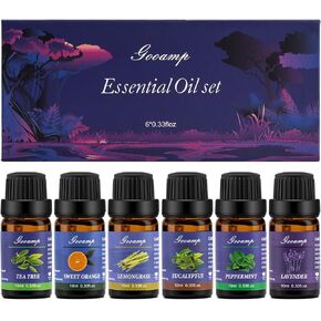 مجموعة الزيوت العطرية - أفضل 6 خلطات عضوية للناشرين، وصناعة الشموع، والعلاج العطري، وأجهزة الترطيب، والهدايا - العنب، والليمون، والمانجو، والبرغموت، والأناناس، والخوخ (6 × 10 مل) in Kuwait