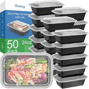 50 Pack (100-Piece) 38 oz Meal Prep Containers Reusable with Lids, Sturdy Leakproof & Food Safe, Microwave, Freezer, Dishwasher Safe Food Prep Containers, To Go Take Out Plastic Food Storage