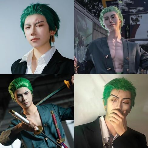 Short Black Wig for Men for Cosplay Costume Pre-Style Straight Wavy Synthetic Wigs for Halloween Christmas Event Anime Cosplay with Wig Cap in Saudi Arabia